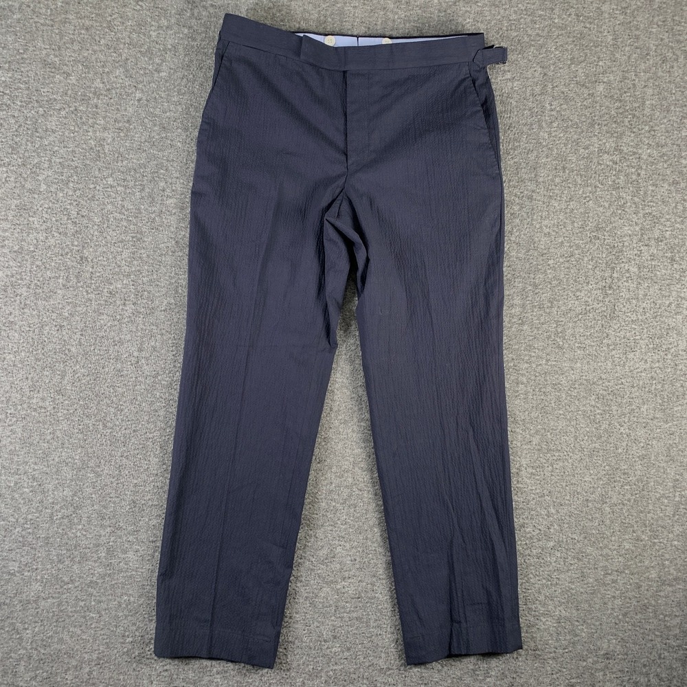 Polo Ralph Lauren Seersucker Pants Men 32x27 Navy Blue Old Money Side Straps
